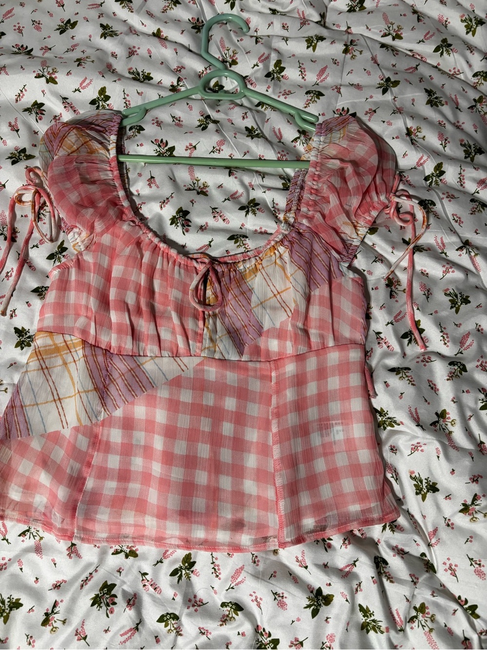 American Eagle Outfitters Pink Gingham Patchwork Crop Top